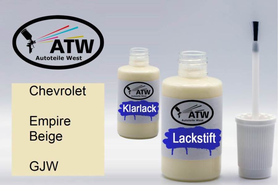 Chevrolet, Empire Beige, GJW: 20ml Lackstift + 20ml Klarlack - Set, von ATW Autoteile West.